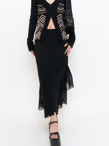 Vintage x Black Silk-Feel Flowy Skirt (XS-M)