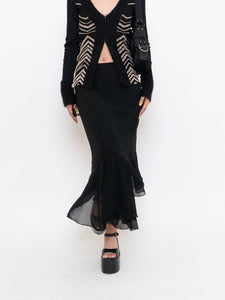 Vintage x Black Silk-Feel Flowy Skirt (XS-M)