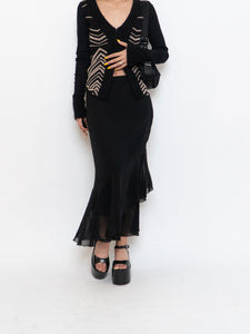 Vintage x Black Silk-Feel Flowy Skirt (XS-M)