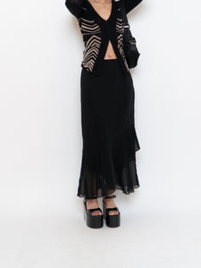 Vintage x Black Silk-Feel Flowy Skirt (XS-M)