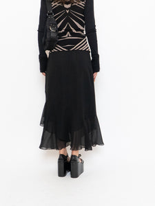 Vintage x Black Silk-Feel Flowy Skirt (XS-M)