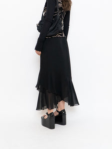 Vintage x Black Silk-Feel Flowy Skirt (XS-M)