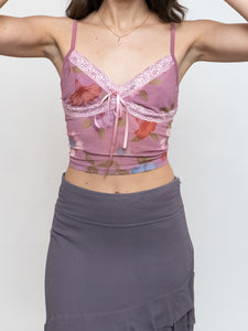 Modern x Pink Floral Mesh & Lace Tank (XS, S)