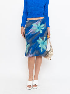 Vintage x Made in Canada x Abstract Teal, Blue Floral Skirt (M, L)
