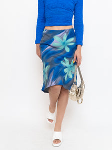 Vintage x Made in Canada x Abstract Teal, Blue Floral Skirt (M, L)