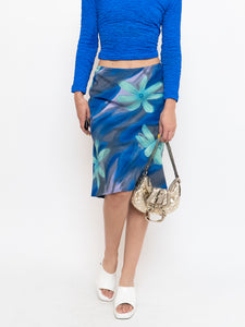 Vintage x Made in Canada x Abstract Teal, Blue Floral Skirt (M, L)