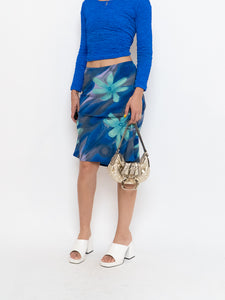 Vintage x Made in Canada x Abstract Teal, Blue Floral Skirt (M, L)