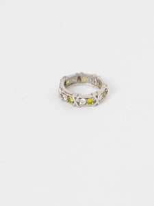 Vintage x 925 Silver Green Rhinestone Ring