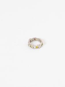 Vintage x 925 Silver Green Rhinestone Ring