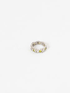 Vintage x 925 Silver Green Rhinestone Ring