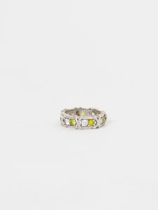 Vintage x 925 Silver Green Rhinestone Ring