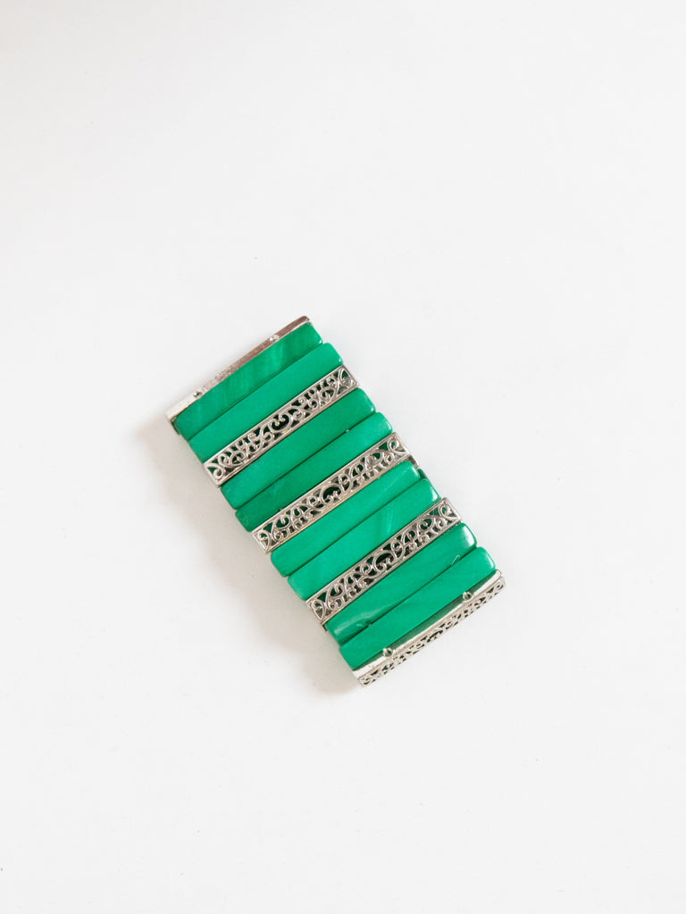 Vintage x Emerald Green Silver Chunky Bracelet