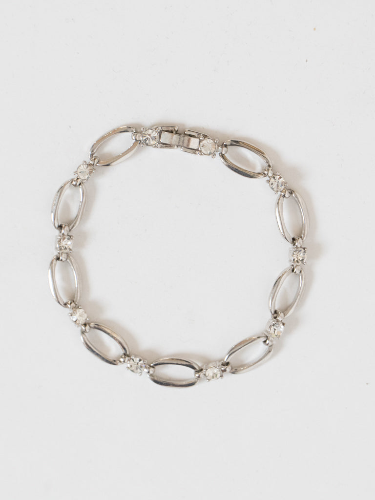 Vintage x Silver Rhinestone Oval Chain Bracelet