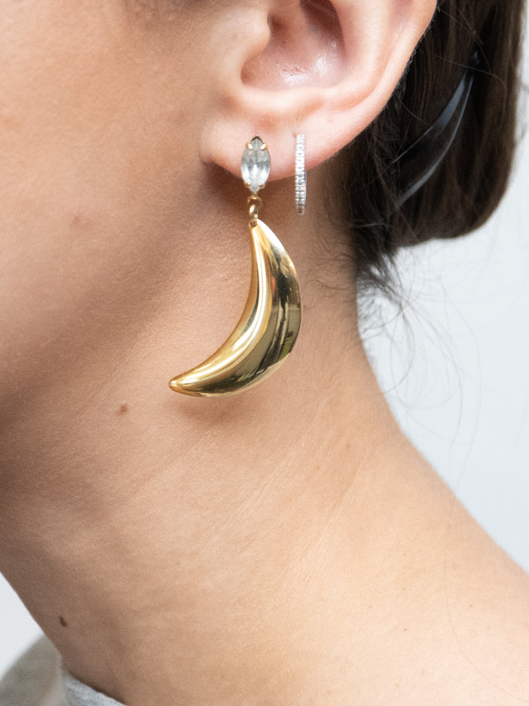 Vintage x Gold Plated Moon Rhinestone Earring