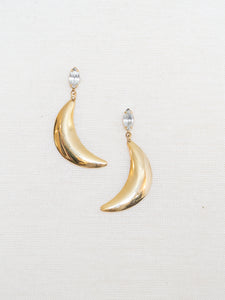 Vintage x Gold Plated Moon Rhinestone Earring