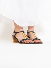Load image into Gallery viewer, Vintage x STUART WEITZMAN x Black Leather &amp; Wicker Heels (8.5, 9)