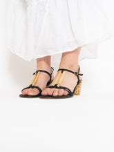 Load image into Gallery viewer, Vintage x STUART WEITZMAN x Black Leather &amp; Wicker Heels (8.5, 9)
