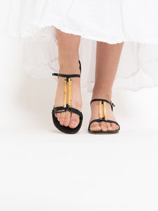 Vintage x STUART WEITZMAN x Black Leather & Wicker Heels (8.5, 9)