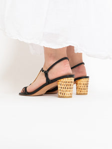 Vintage x STUART WEITZMAN x Black Leather & Wicker Heels (8.5, 9)