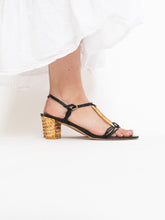 Load image into Gallery viewer, Vintage x STUART WEITZMAN x Black Leather &amp; Wicker Heels (8.5, 9)