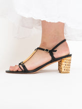 Load image into Gallery viewer, Vintage x STUART WEITZMAN x Black Leather &amp; Wicker Heels (8.5, 9)