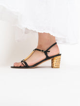 Load image into Gallery viewer, Vintage x STUART WEITZMAN x Black Leather &amp; Wicker Heels (8.5, 9)
