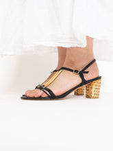 Load image into Gallery viewer, Vintage x STUART WEITZMAN x Black Leather &amp; Wicker Heels (8.5, 9)