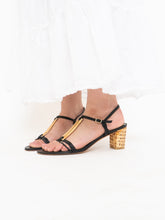 Load image into Gallery viewer, Vintage x STUART WEITZMAN x Black Leather &amp; Wicker Heels (8.5, 9)