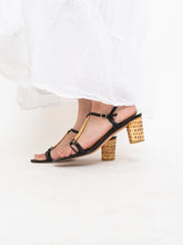 Load image into Gallery viewer, Vintage x STUART WEITZMAN x Black Leather &amp; Wicker Heels (8.5, 9)