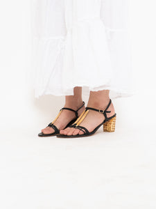 Vintage x STUART WEITZMAN x Black Leather & Wicker Heels (8.5, 9)