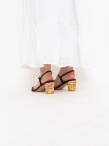 Vintage x STUART WEITZMAN x Black Leather & Wicker Heels (8.5, 9)