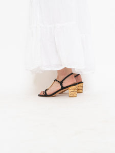 Vintage x STUART WEITZMAN x Black Leather & Wicker Heels (8.5, 9)