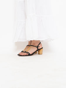 Vintage x STUART WEITZMAN x Black Leather & Wicker Heels (8.5, 9)