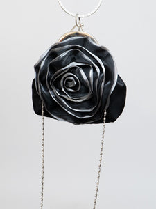 Vintage x Black, Silver Rose Rhinestone Purse