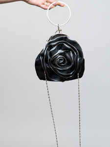 Vintage x Black, Silver Rose Rhinestone Purse