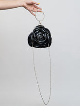 Load image into Gallery viewer, Vintage x Black, Silver Rose Rhinestone Purse