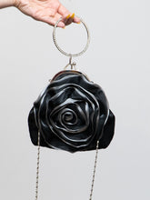 Load image into Gallery viewer, Vintage x Black, Silver Rose Rhinestone Purse