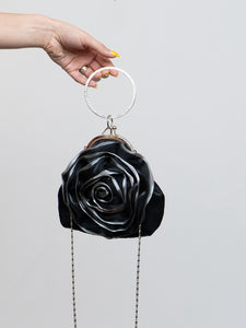 Vintage x Black, Silver Rose Rhinestone Purse