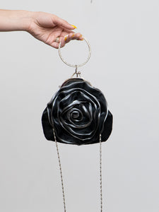 Vintage x Black, Silver Rose Rhinestone Purse