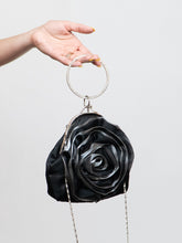 Load image into Gallery viewer, Vintage x Black, Silver Rose Rhinestone Purse