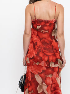 Vintage x Red Layered Rose Sequin Patterned Dress (S)