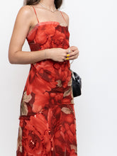 Load image into Gallery viewer, Vintage x Red Layered Rose Sequin Patterned Dress (S)