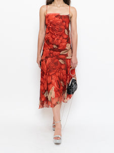 Vintage x Red Layered Rose Sequin Patterned Dress (S)