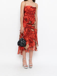 Vintage x Red Layered Rose Sequin Patterned Dress (S)
