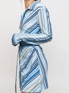 Vintage x Blue Striped Belted Dress (M, L)