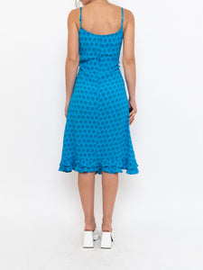 Vintage x Bright Blue Patterned Silk-feel Dress (S, M)