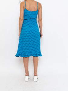 Vintage x Bright Blue Patterned Silk-feel Dress (S, M)