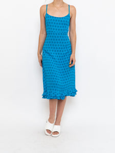 Vintage x Bright Blue Patterned Silk-feel Dress (S, M)