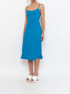 Vintage x Bright Blue Patterned Silk-feel Dress (S, M)