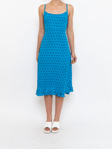 Vintage x Bright Blue Patterned Silk-feel Dress (S, M)